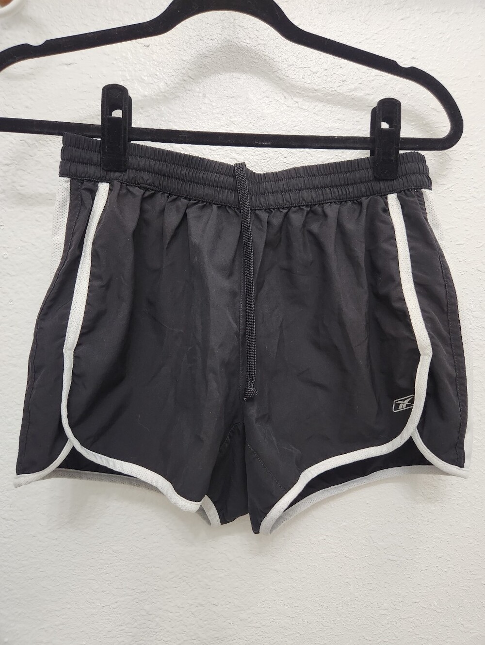 Black Women's Athletic Drawstring Shorts with White Trim Reebok Sz S